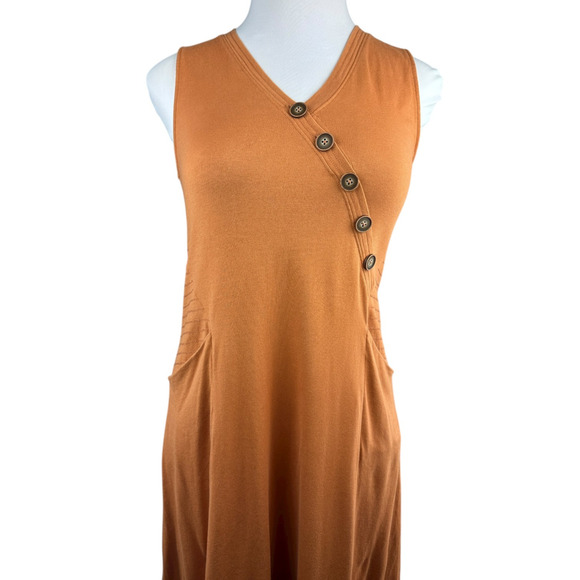 Soft Surroundings Rust Orange Maxi Dress Sleeveless Button Front Pockets Medium - Picture 6 of 14